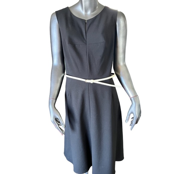 Black Calvin Klein Fully Lined Little Black Dress w/Gold closure at throat front - Picture 7 of 7